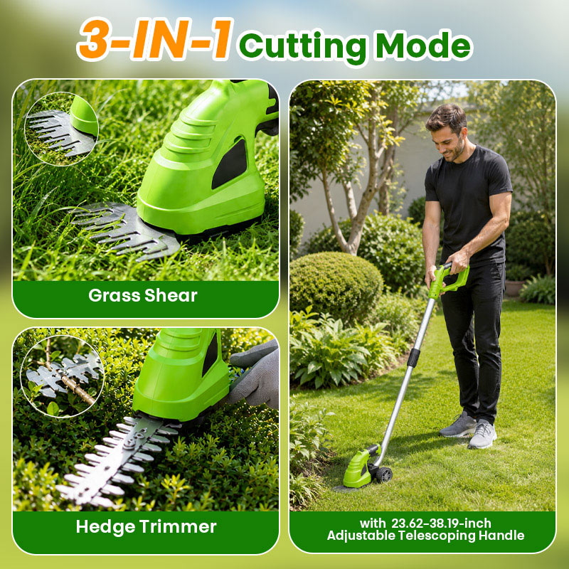 itoolmax 3 in 1 cordless hedge trimmer grass shear wide cutting mode