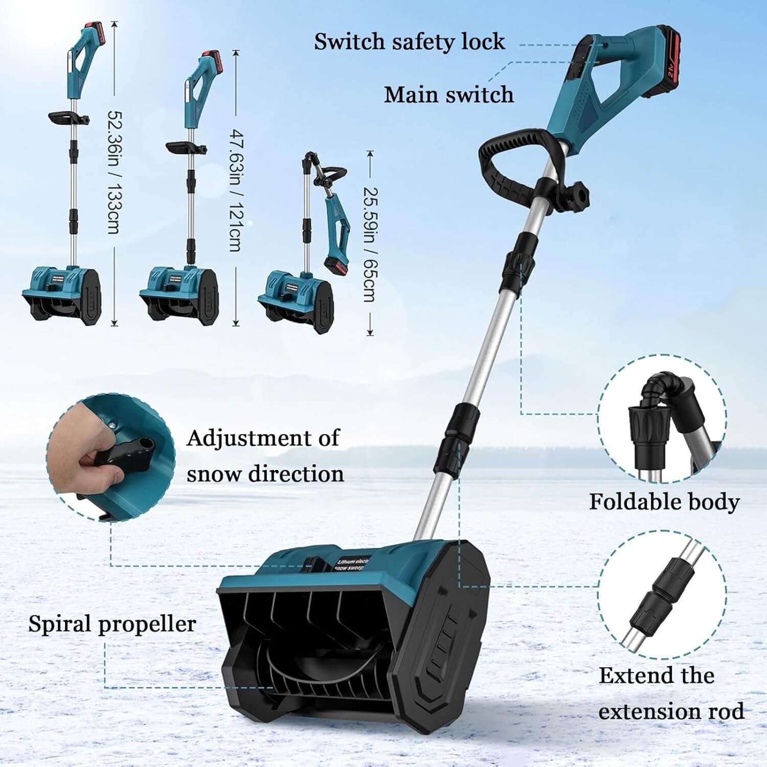 12 inches Cordless Snow Shovel with 2 Batteries