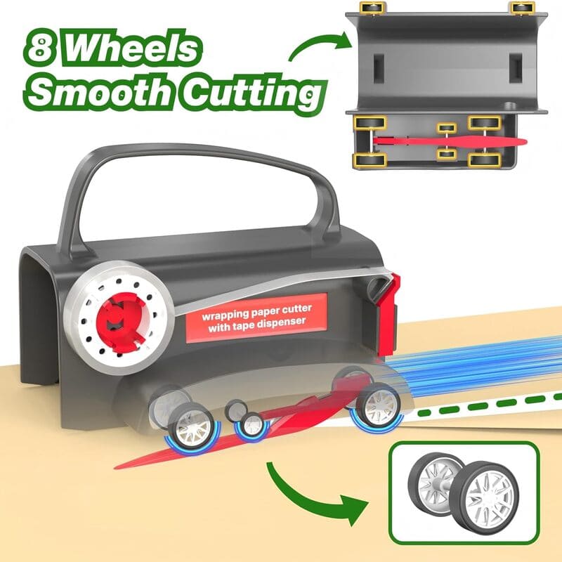 2 pack wheel wrapping paper cuttertape dispenser set with 3 ribbon rolls 8 wheels itoolmax