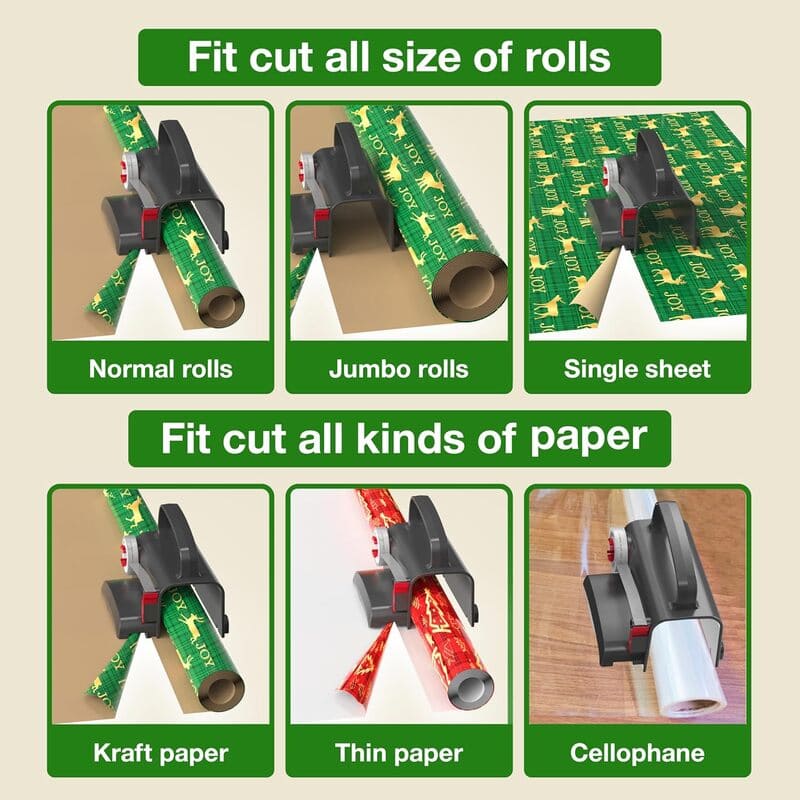 2 pack wheel wrapping paper cutter tape dispenser set with 3 ribbon rolls all papers itoolmax