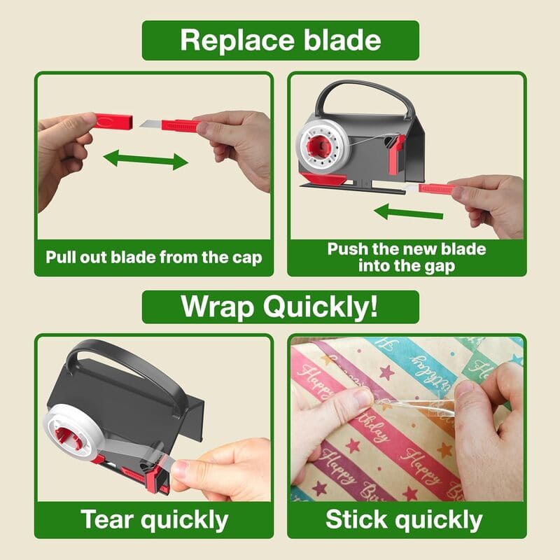 2 pack wheel wrapping paper cutter tape dispenser set with 3 ribbon rolls quickly itoolmax