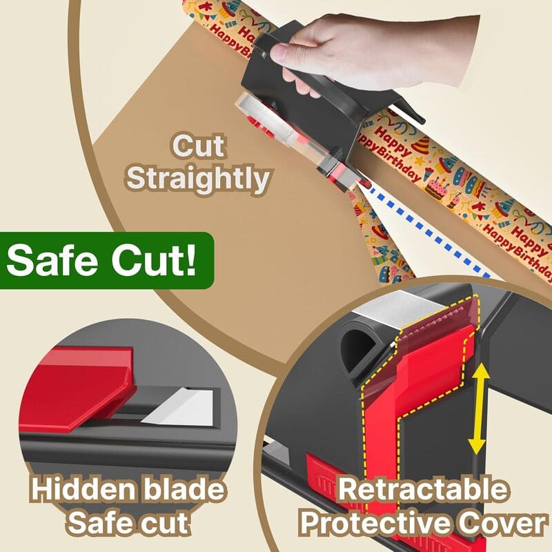 2 pack wheel wrapping paper cutter tape dispenser set with 3 ribbon rolls safe itoolmax