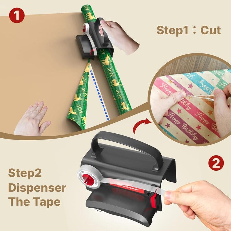 2 pack wheel wrapping paper cutter tape dispenser set with 3 ribbon rolls steps itoolmax