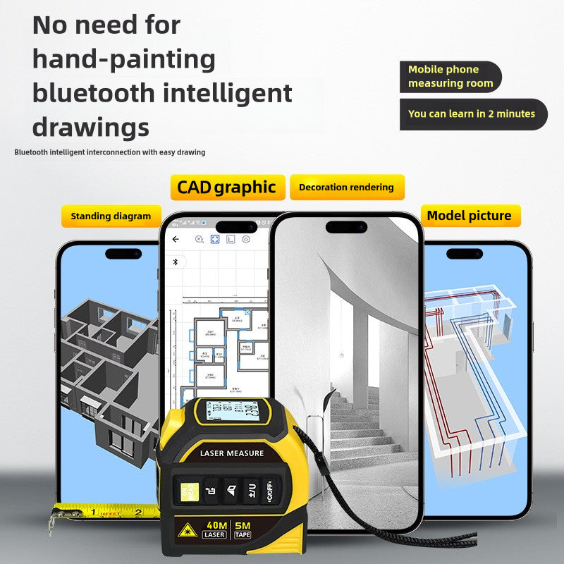 Connect via Bluetooth, download the APP(search "ZHouse"), and unlock drawing features like CAD floor plans, rendering, and model creation. Create precise digital drafts in real-time, streamlining your workflow, get professional-grade calculation. (Subscription required: monthly/quarterly/annual).