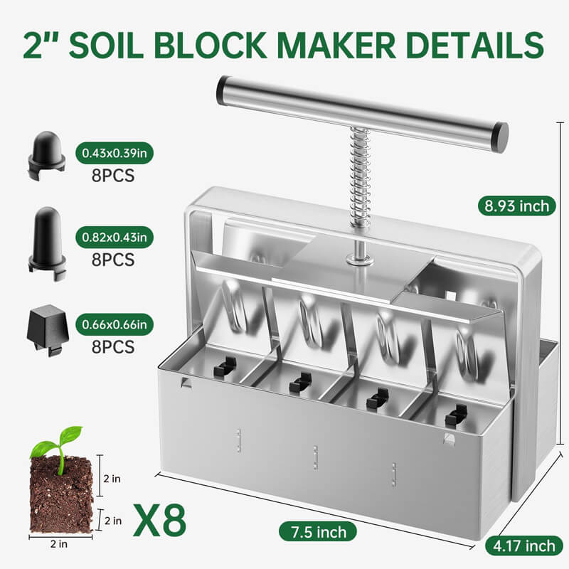 iToolMax Cell Soil Block Maker with 3 Kinds Seed Pins