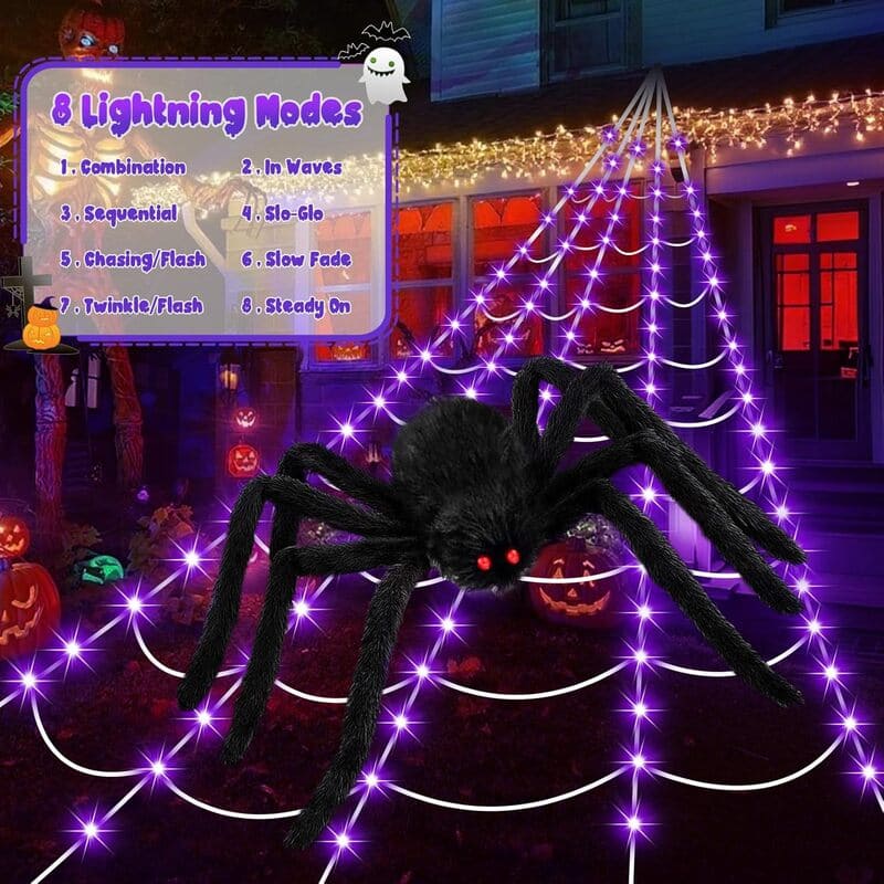 Halloween Spider Web Light Set 8 lighting modes_itoolmax