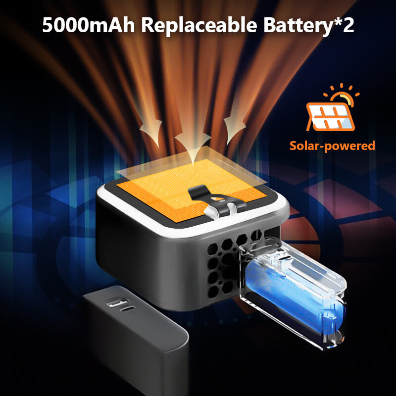 Solar Portable Waist Fan Personal 10000mah Camping Fan