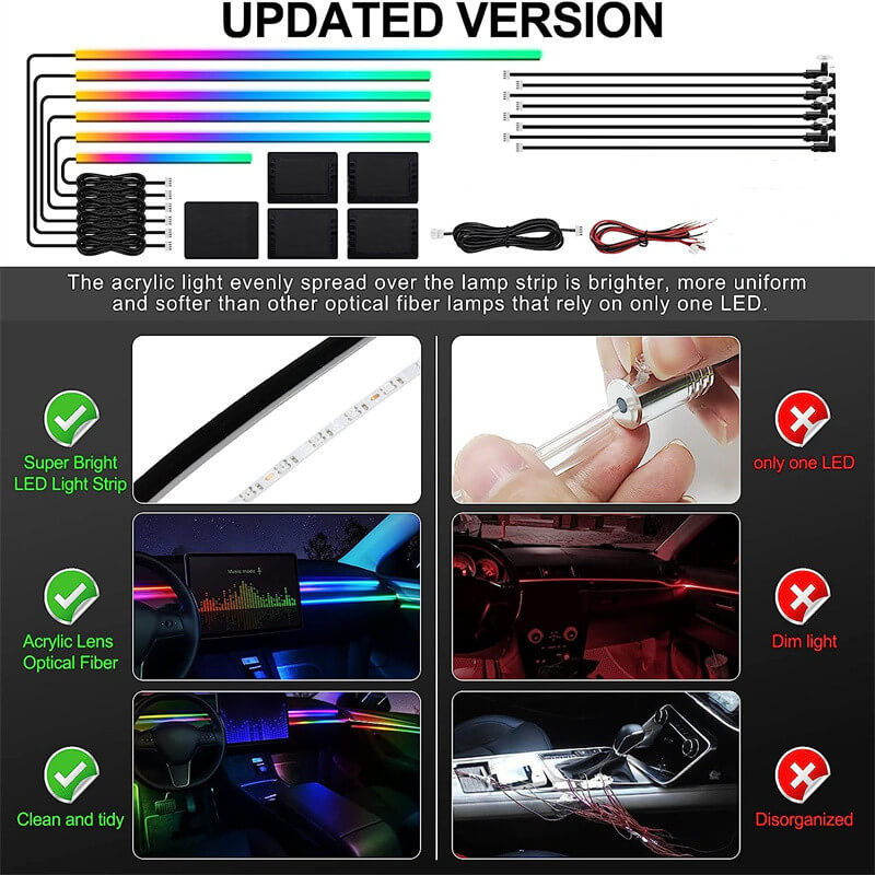 ✅Lighting: Compared with other lights, the acrylic light evenly distributed on the light strip of iToolMax Symphony Car Atmosphere Light is brighter, more uniform, and softer.✅Installation: Perfectly installed in the interior of the car, concealed.