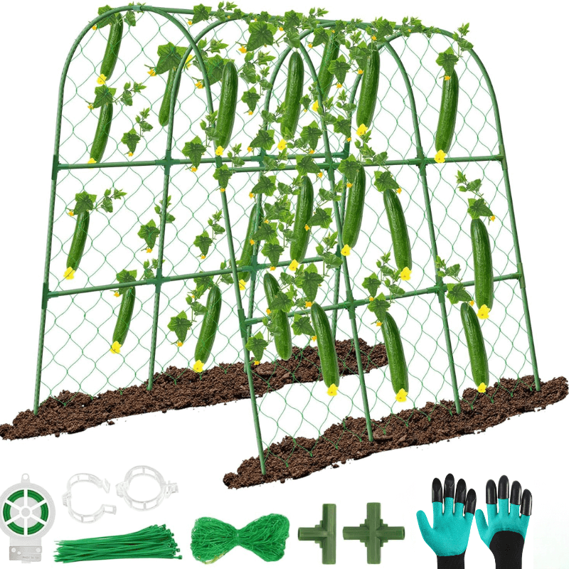garden trellis for climbing plants outdoor 50'' Garden Cucumber Trellis for Climbing Plants Outdoor–Heavy Duty Metal Plant Support with Netting, Foldable A-Frame Trellis for Vegetables & Garden