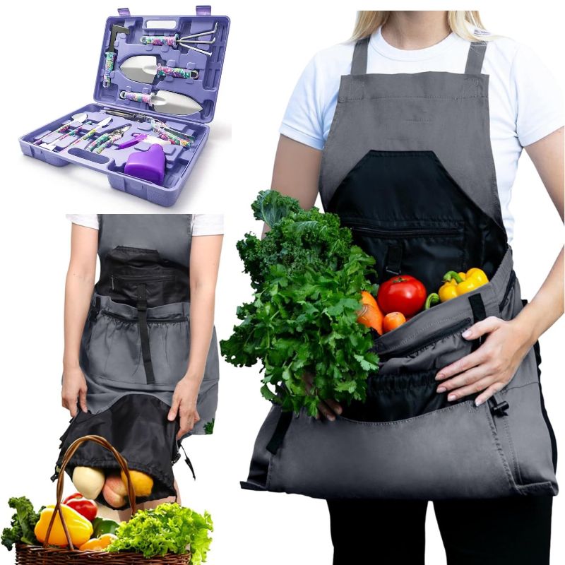 Gardening Apron with Pockets & 10pcs Garden Tool Set