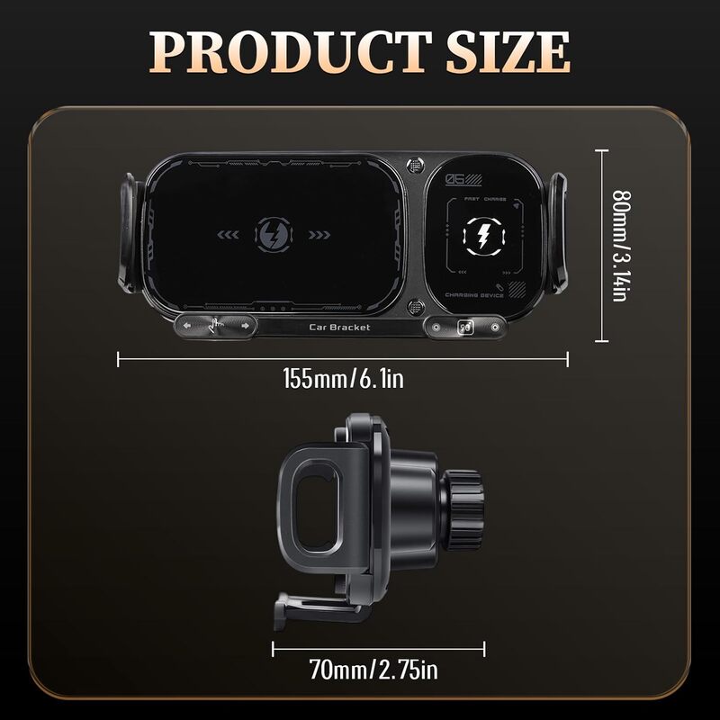 iToolMax 2 in 1 smart wireless car charger phone holder size