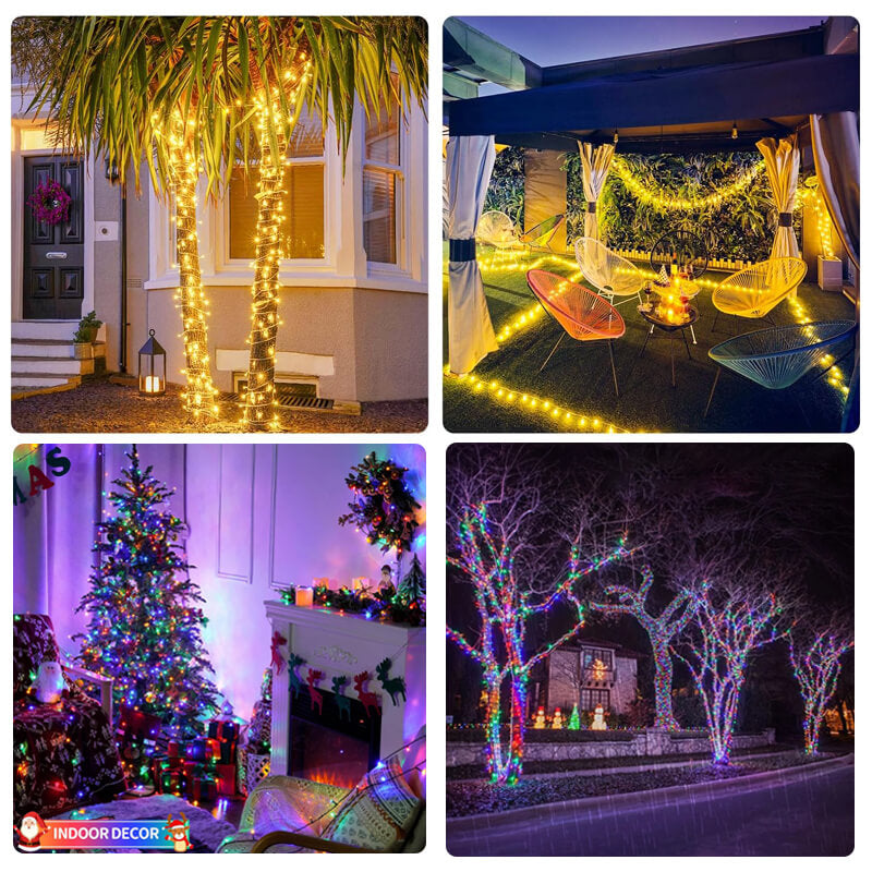 The solar rope decorative lights can be used for many scenes indoor and outdoor. Charming and romantic decorative lights can be wrapped around trees, gazebos, trampolines, fences, or decorated on trails, patios, gardens, decks, wreaths, bushes, camping, RVs, tents, swings, balcony lights and more.