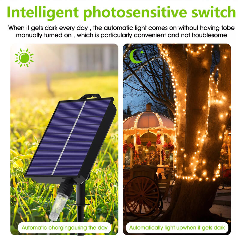 Upgraded and enlarged solar panels, increase the photoelectric conversion rate by 20% than others, a full charge can continuously light up for 2 nights lasts for 7-10 rainy days. Automatically turn on the lights when it gets dark every day, no need to turn them on manually, and can set 4/6/8 h timer setting.