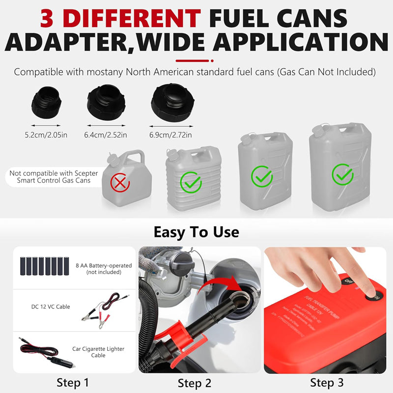 Equipped with 3pcs different adapters, suitable for FTP21, FTP22, FTP23 oil can covers, meet more oil drum usage needs. Easy to use, just connect the power cord and press to start working.