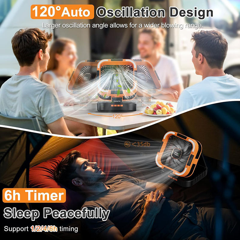 The fan can be set to a 1/2/4/6 hour timer and automatically shut off, saving energy and you don't have to worry about forgetting to turn it off when you go to sleep. It can also be folded up and down 30°/60°/90°and with a 120° oscillation angle, full-area cooling.
