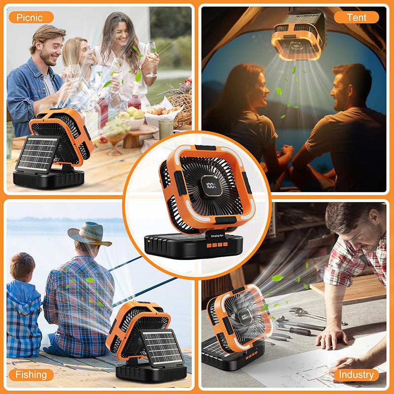 Perfect for camping, hiking, fishing, backyard gatherings, power outages, or even working in the garage and indoor use. With its fan, light, and power bank in one compact design, it’s your go-to companion for indoor and outdoor comfort anytime, anywhere.