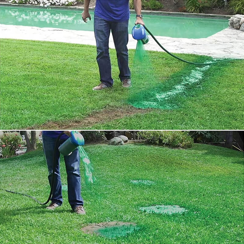 "Hydroseeding," or spray-on grass seed, is a method of dispersing grass seed using a liquid mixture.1️⃣ Prepare – Clear debris, loosen, and moisten soil.2️⃣ Spray – Attach nozzle, mix seeds and lawn liquid to sit 30 mins, then spray with water evenly.3️⃣ Water – Keep moist, watering 2-3 times daily for 14 days.💡 Pro Tip: A 2fl .oz (59ml) bottle covers 50-100 sq. ft. Repeat spray weekly for best results! 🌱