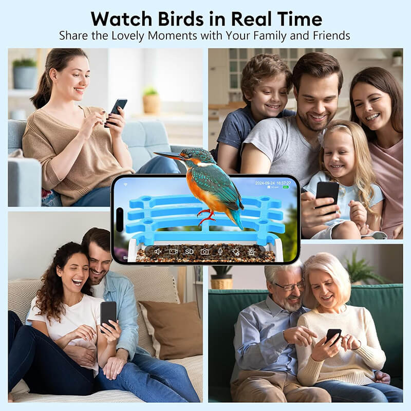 You can easily mount the bird feeder on a tree or fix it on wall, fence, tree, tripod or pole. Share the good birdwatching moments with friends or family, it is a great birdwatching gift for kids and the elderly. It is not only for bird lovers, but also a source of fun and education for the whole family.