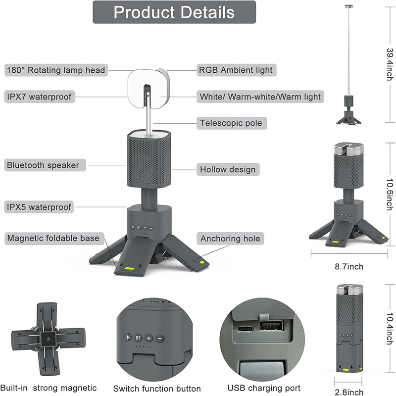 iToolmax TelescopicĀ Camping Light with Speaker