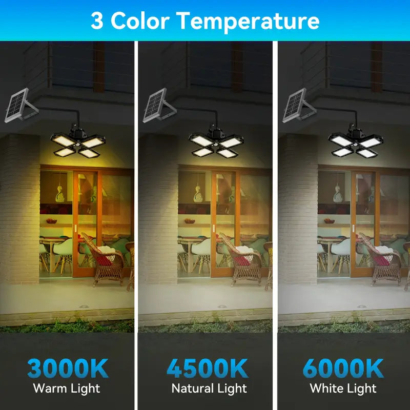 Solar indoor lights for home offers three color temperature options - 3000k warm light, 4500k natural light, and 6000k cool light, to give you the ability to choose the perfect lighting ambiance for your space.