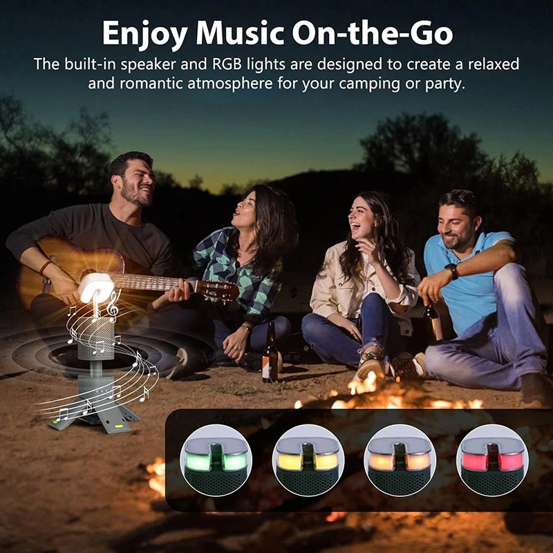 The first outdoor lighting with Bluetooth speakers is not only a reliable partner to protect your safety during camping and adventures, but also an indispensable tool to liven up the atmosphere on site, playing music, chatting or dancing miracle under the lights. Whether you're in the wild or your backyard, this light brings the glow and the groove.