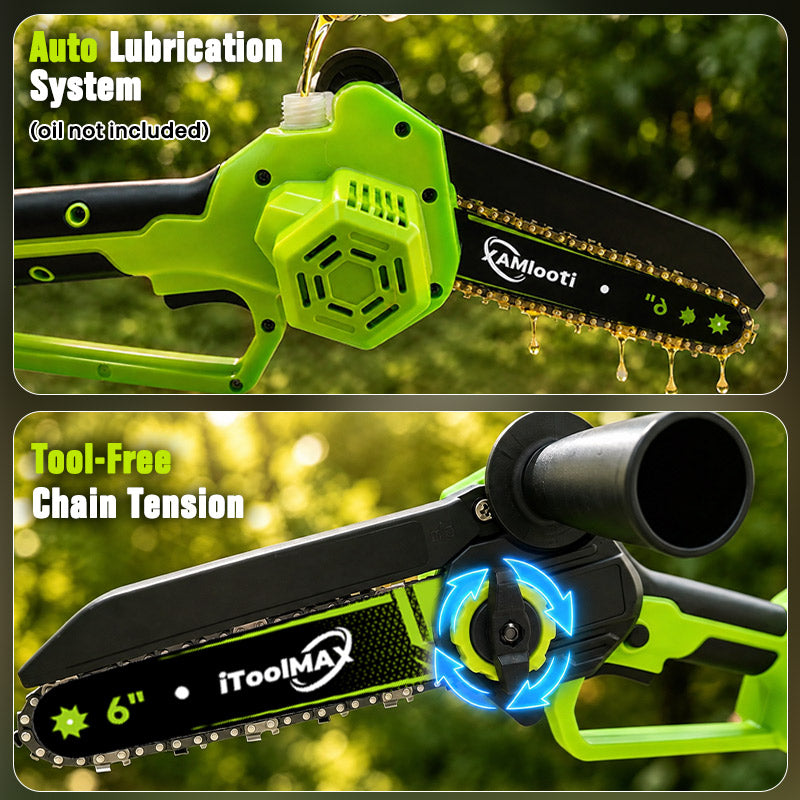 itoolmax 2 in 1 cordless mini chainsaw product automatic oil