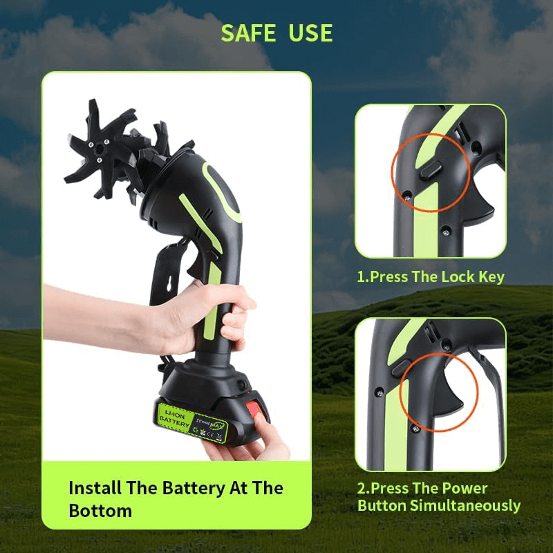 itoolmax 24V cordless garden tiller cultivator safe use