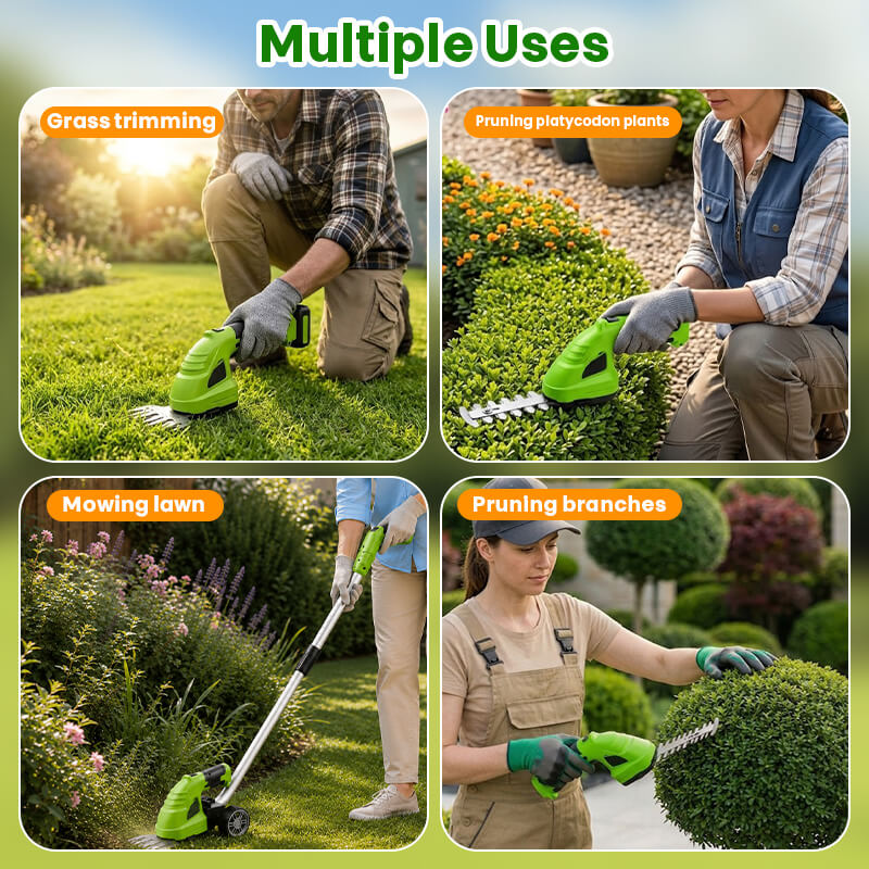 itoolmax 3 in 1 cordless hedge trimmer grass shear application