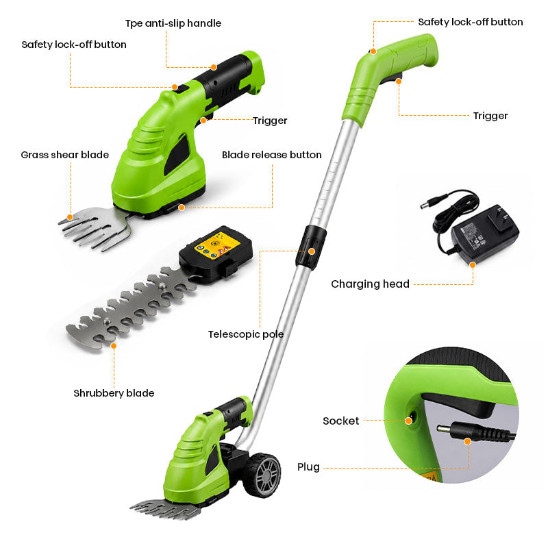 itoolmax 3 in 1 cordless hedge trimmer grass shear detail design
