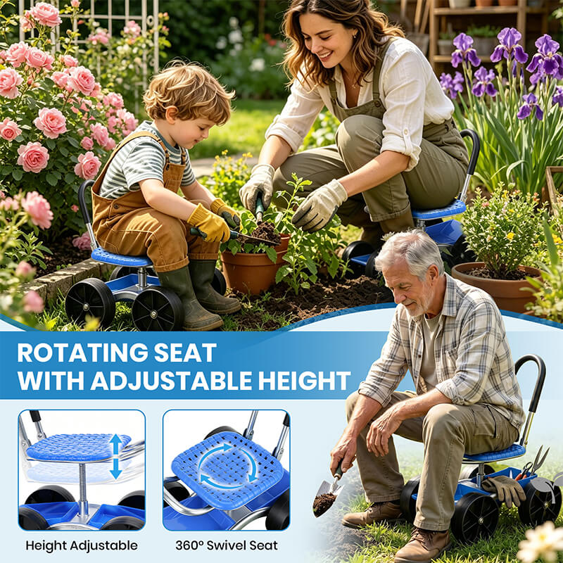 itoolmax 360 degree rotating gardening seat with adjustable height swivel seat