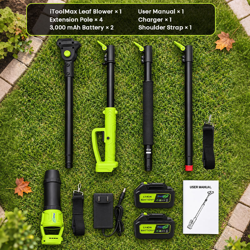 itoolmax 7.8ft roof leaf blower with pole package list