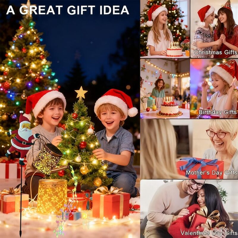 itoolmax christmas santa solar kettle lights gift