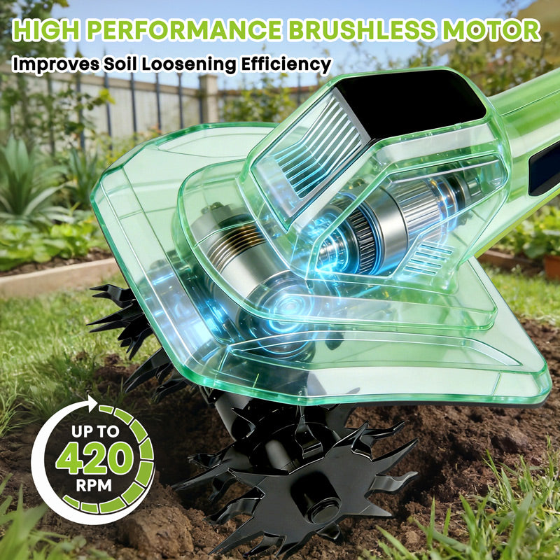 itoolmax cordless tiller cultivator 420rpm motor