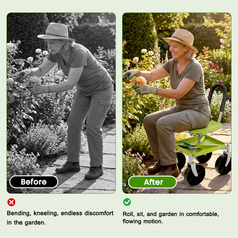 itoolmax garden rolling cart seat with before and after