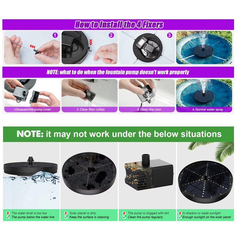 itoolmax Solar Fountain with 60 LED Lights
