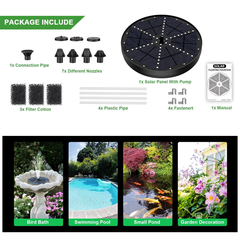 itoolmax Solar Fountain with 60 LED Lights