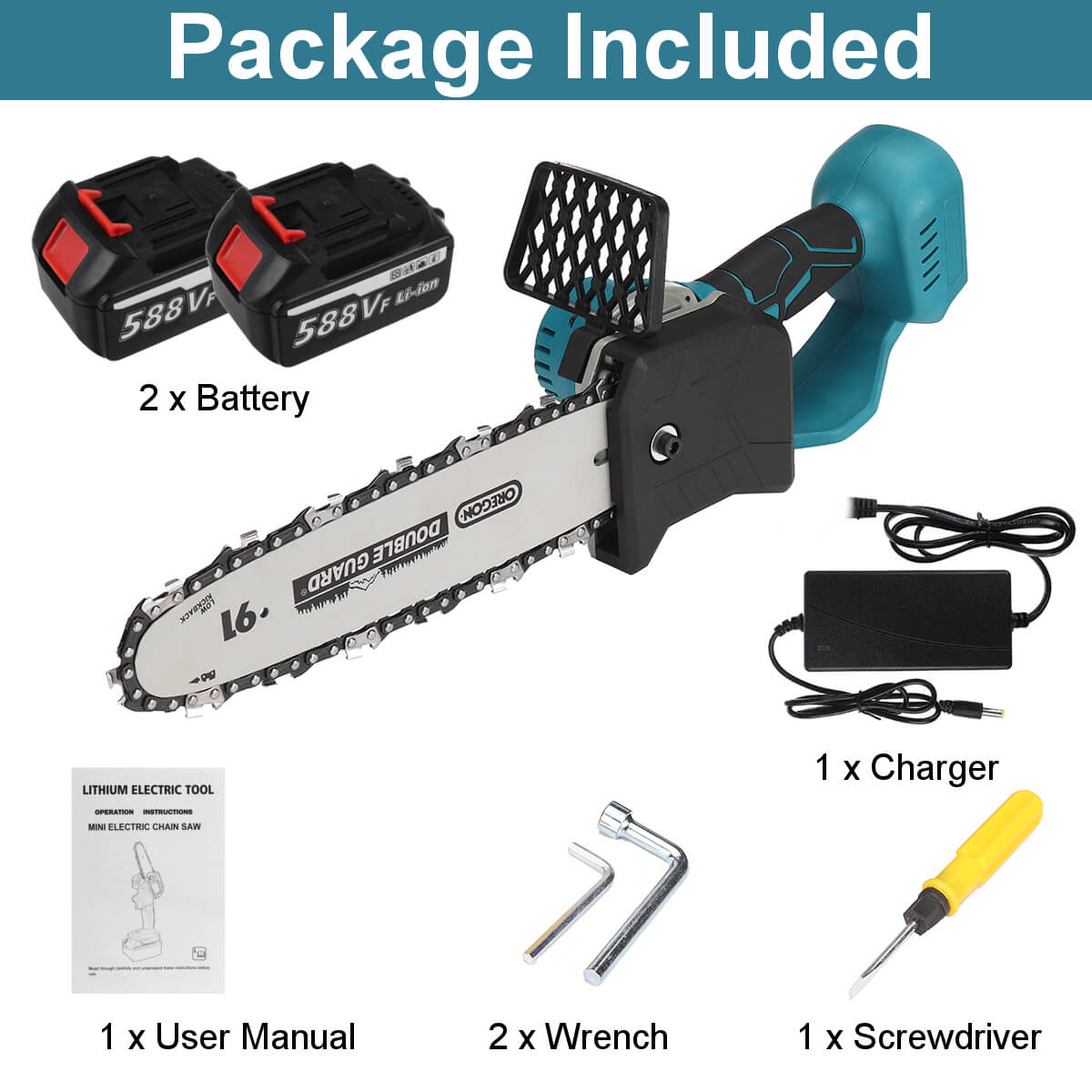 8" & 10" Electric Cordless Chainsaw with 2x Batteries - itoolmax