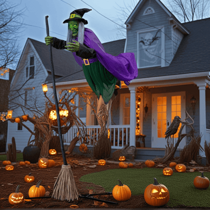 11.5 ft flying witch on broom halloween decor with sound touch activated itoolmax