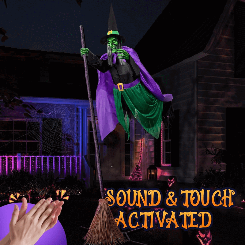 11.5 ft flying witch on broom halloween decoration sound touch activated itoolmax