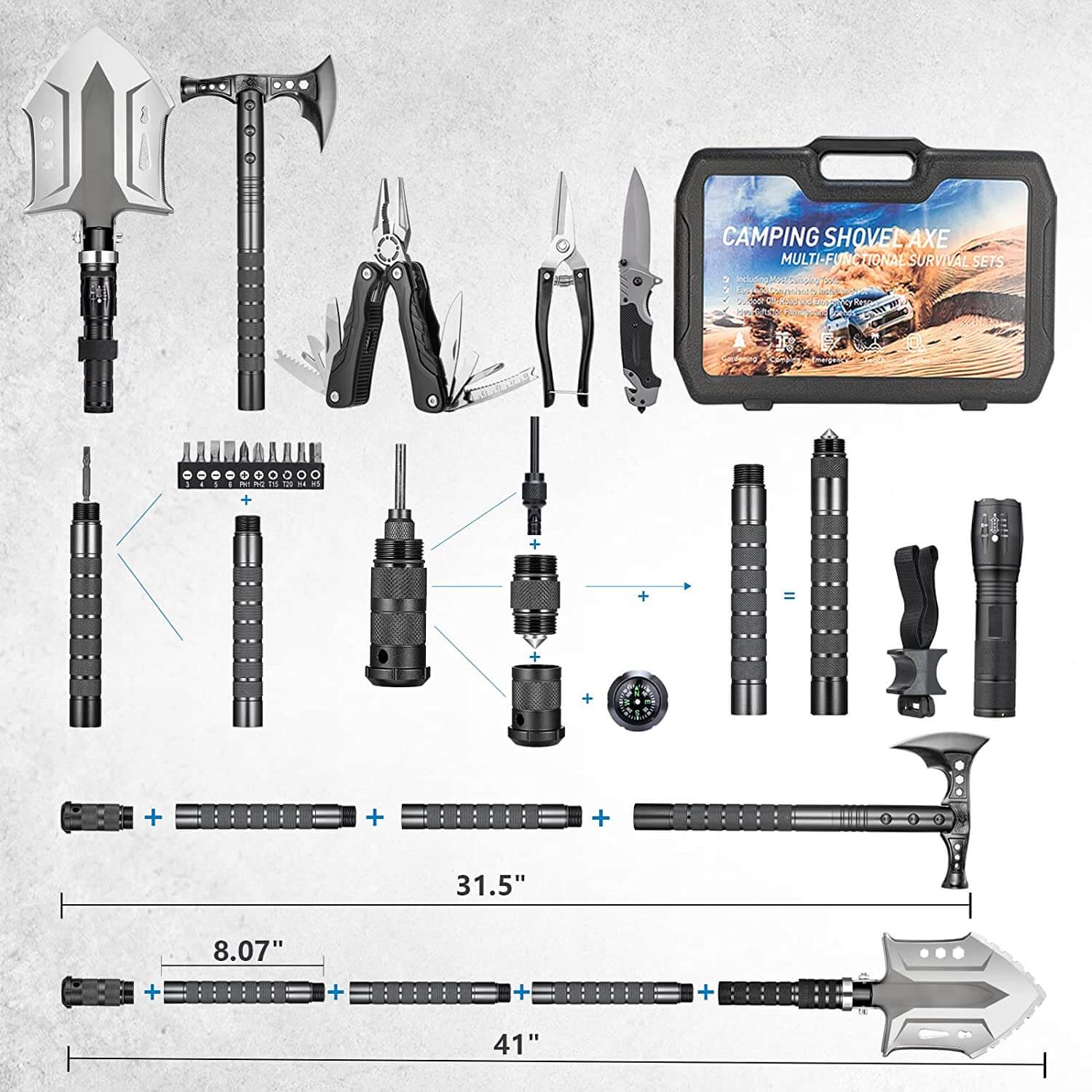 28 in 1 Survival MultiTool Shovel Kit itoolmax
