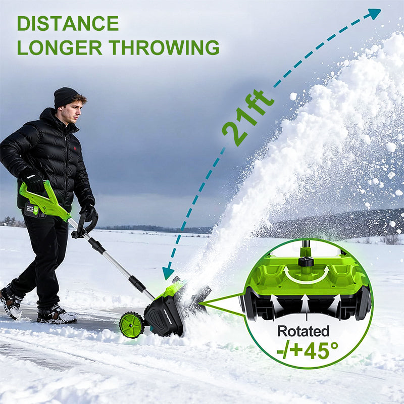 16 inches cordless snow shovel plus 21ft distance longer throwing itoolmax