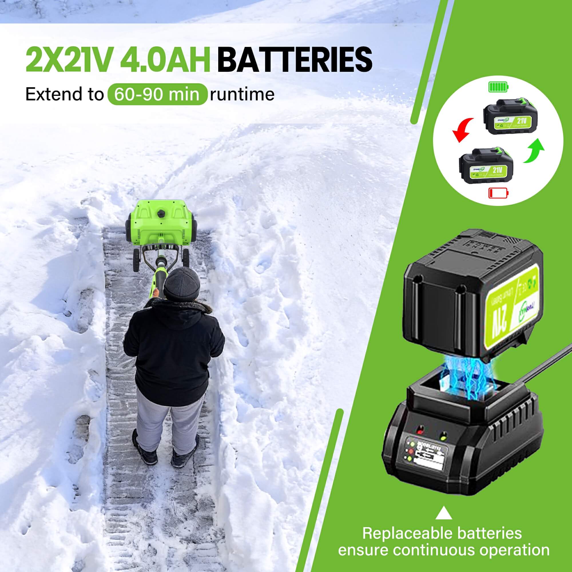 16 inches cordless snow shovel plus 4.0ah batteries itoolmax