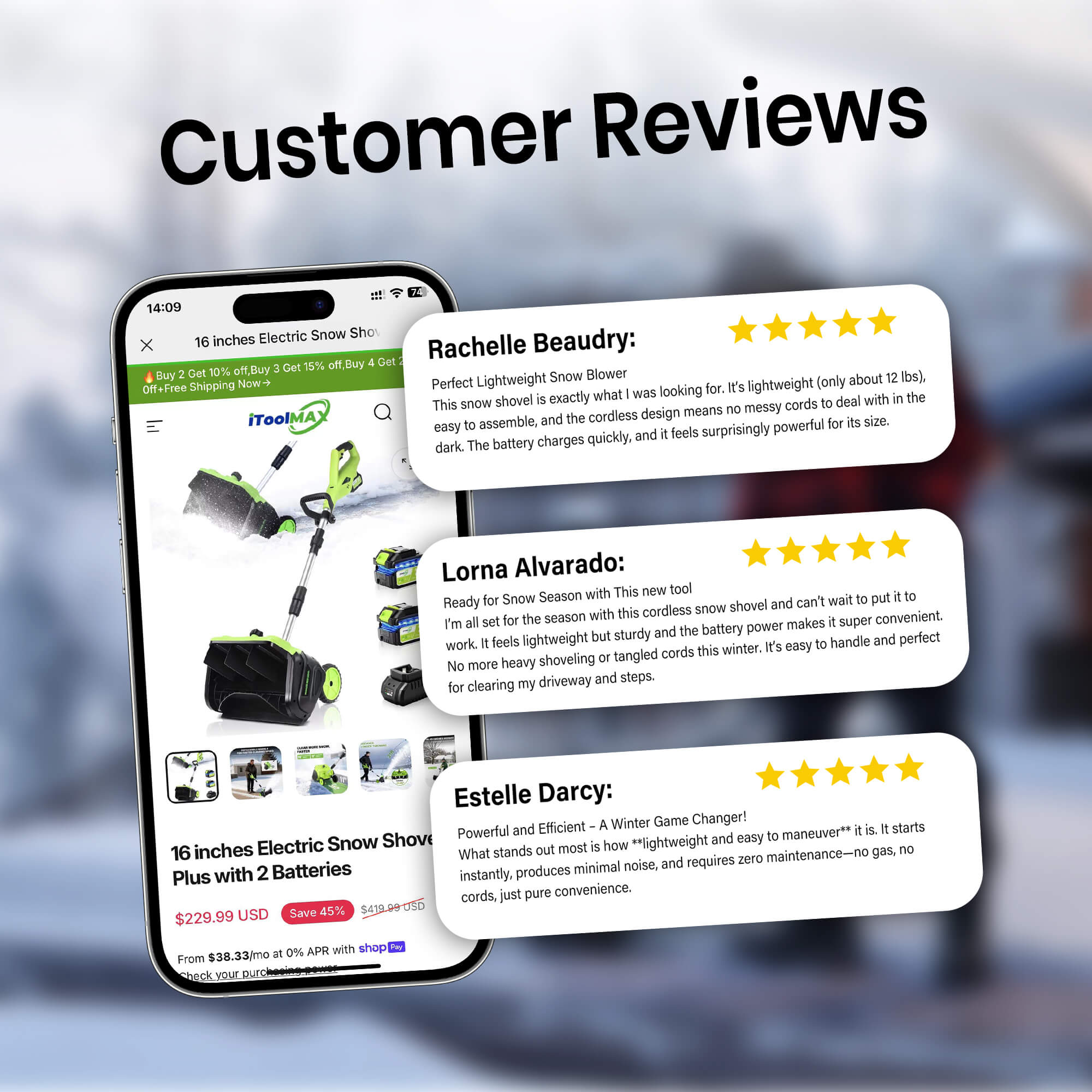 16 inches cordless snow shovel plus itoolmax review