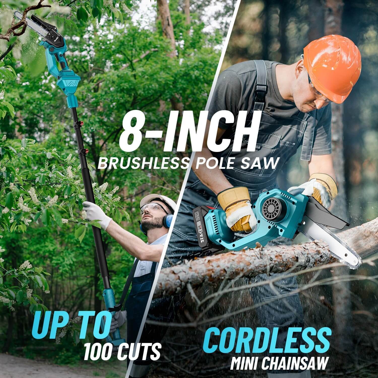 Compared to traditional chainsaws, the iToolMax 2 in 1 Chainsaw & Pruning Shears with Pole Saw with adjustable length pole handles high branches and wood cutting without dangerous ladder climbing or traditional hand tools, making it safer and easier to operate. Using a brushless electric motor creates zero emissions and is quieter than a gas-powered chain saw.Whether you are a gardening enthusiast or a professional, this pole saw is your reliable helper.