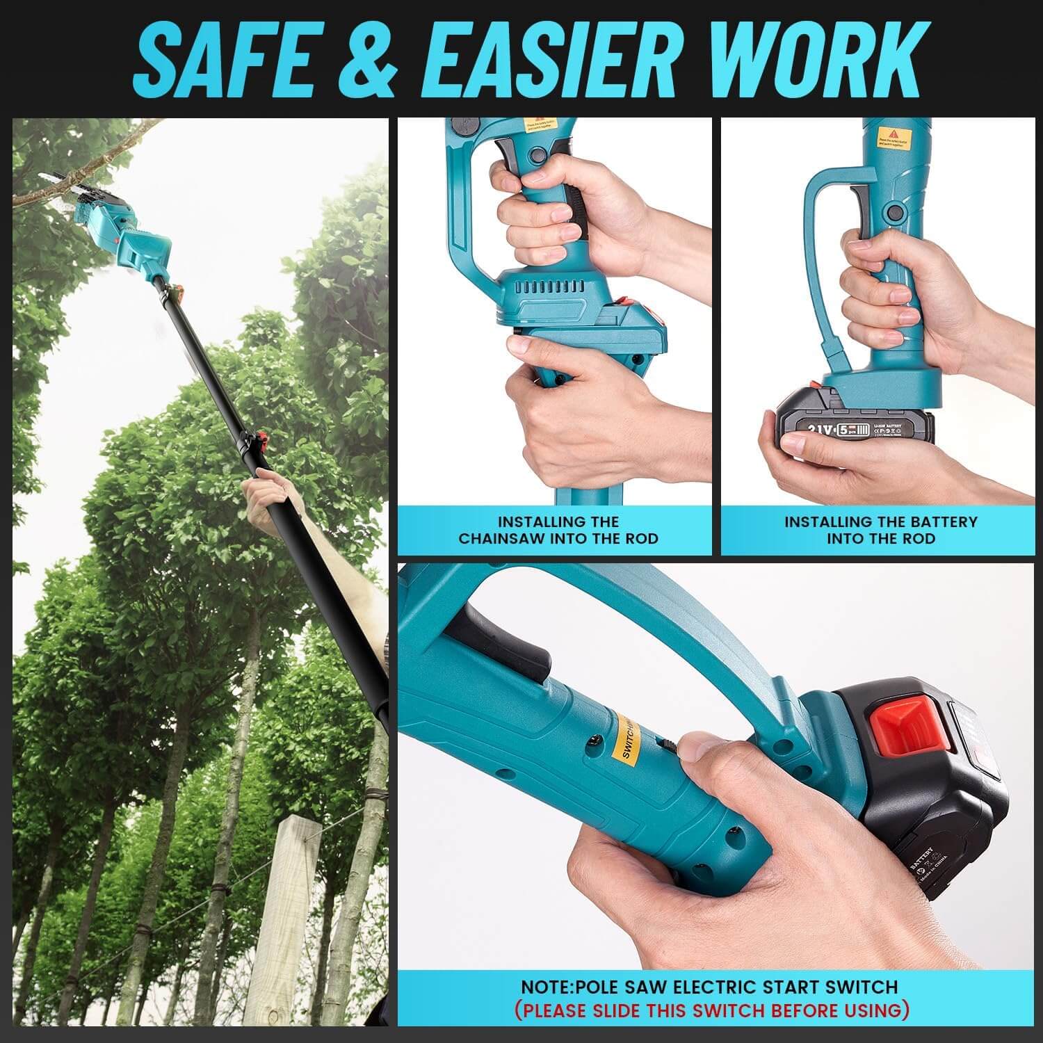 iToolMax 2 in 1 Cordless 8 inch Chainsaw with Pole Saw