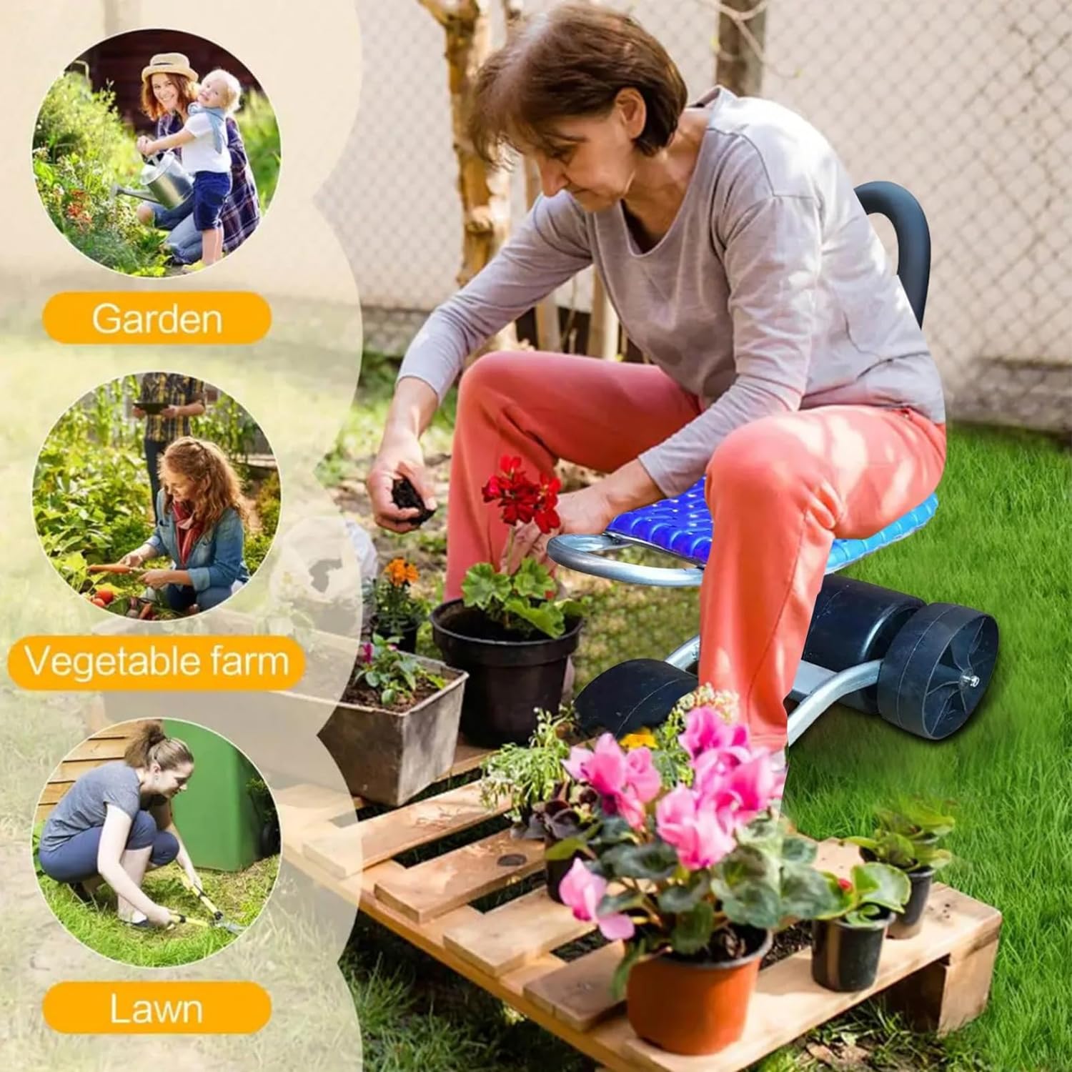 iToolmax 360 degree rotating gardening seat farm lawn