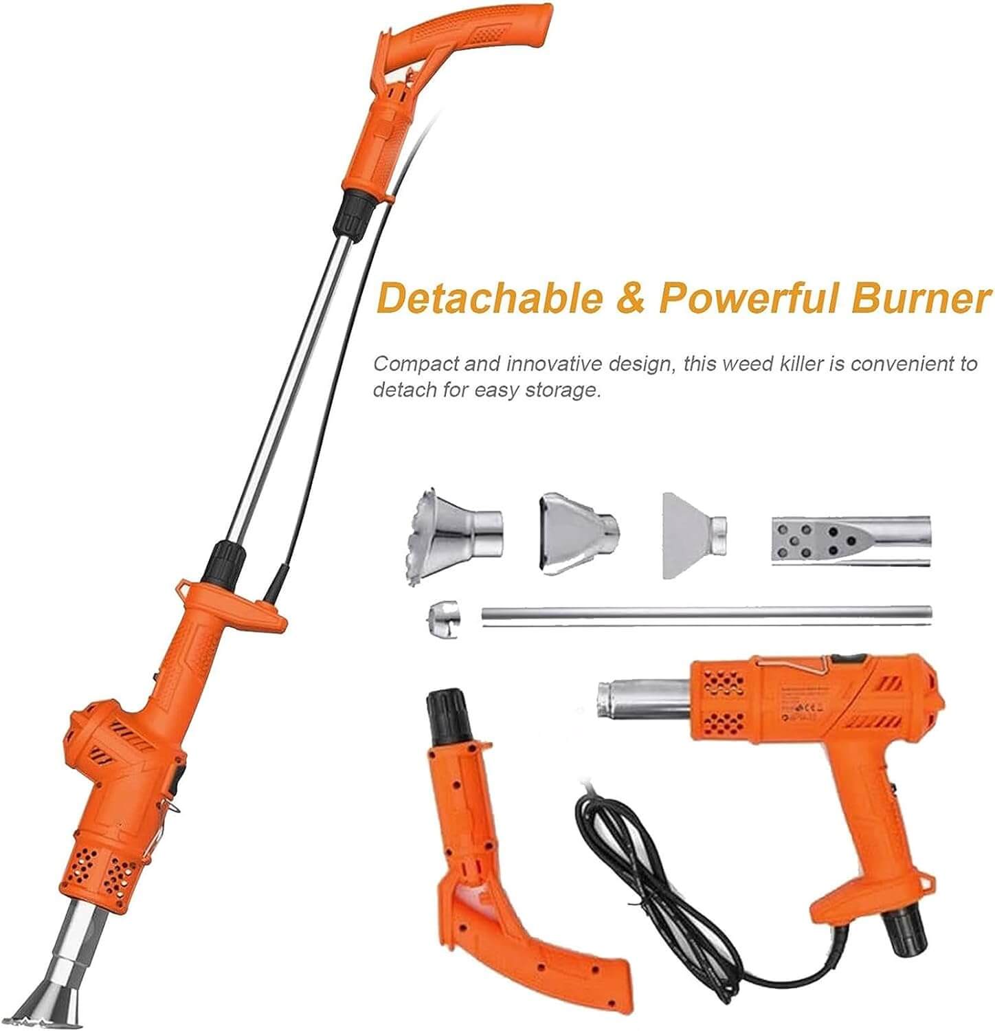 It can be extended to 5.9ft/1.8m by installing the extension pole. Equipped with 5 nozzles (weeding/barbecue/thermoplastic). You can choose various functions according to your needs.
