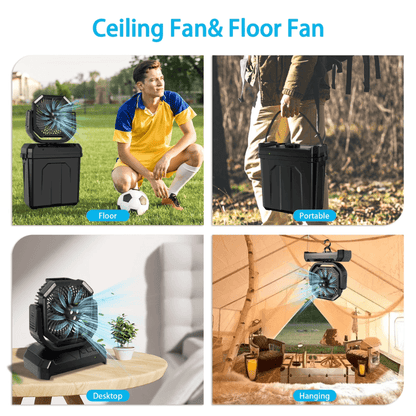 Ventilateur de camping brumisateur 4 en 1 avec seau de 6L