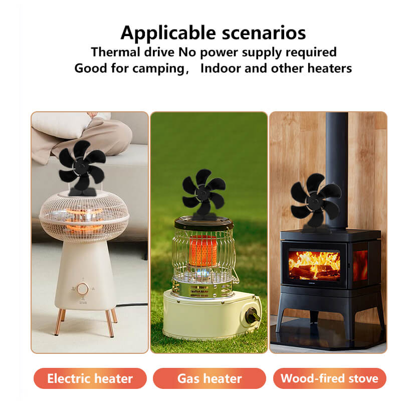 6 Blades Heat Powered Wood Stove Fan