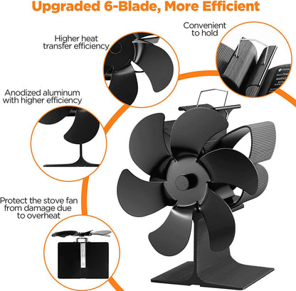 6 Blades Heat Powered Wood Stove Fan